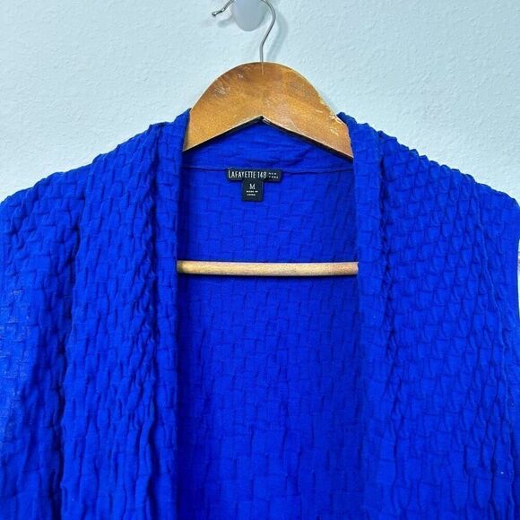 Lafayette 148 Women’s Royal Blue Textured Cotton Sleeveless Drape Cardigan M - Picture 4 of 14